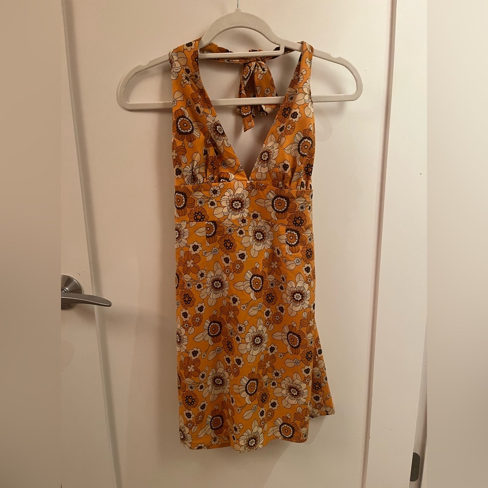 Cider Floral Halter Dress in Orange and White